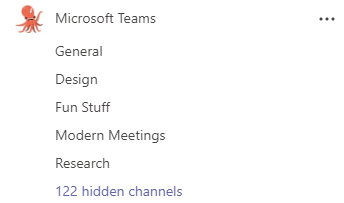 A team called Microsoft Teams has channels for General, Announcements, Design, Fun Stuff, and Research. More channels are hidden.